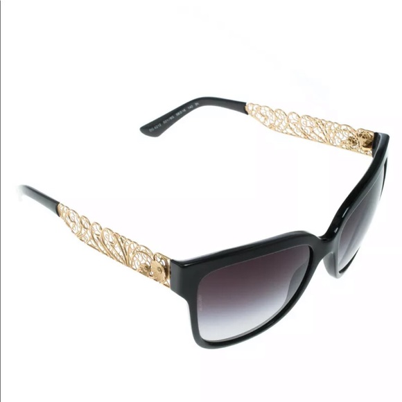 Dolce & Gabbana black/gold filagree sunglasses Buy Dolce Gabbana Black & Gold Floral Sunglasses DG4212  main image 4